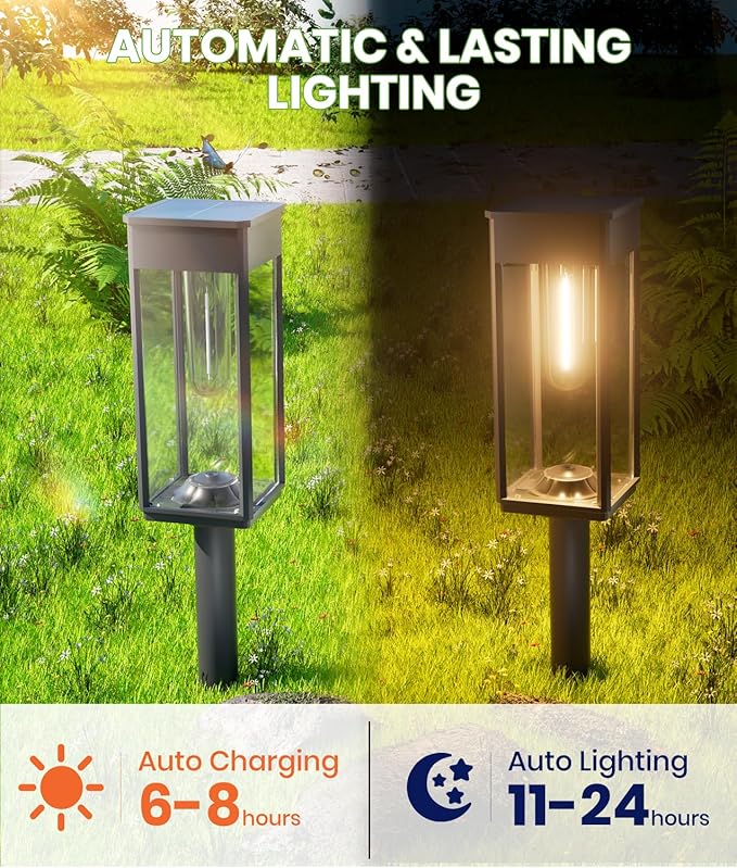 BITPOTT Solar Lights Outdoor, Bright Solar Pathway Lights Waterproof IP65, 4 Pack Warm Color Solar Path Lights for Yard, Landscape, Lawn, Patio, Walkway, Driveway, Garden Decoration