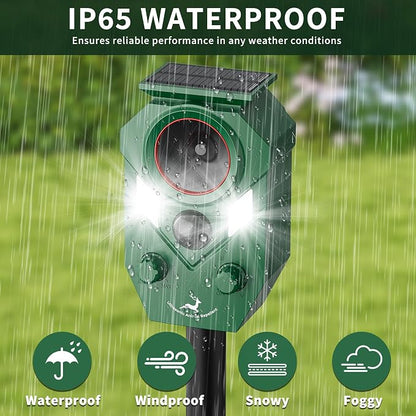 Solar Deer Repellent Devices Outdoor - Ultrasonic Animal Repellent with Motion Sensor & Strobe Lights, 4 Pack Waterproof Cat Repellent Outdoor, Repels Raccoon, Coyote for Garden & Lawn
