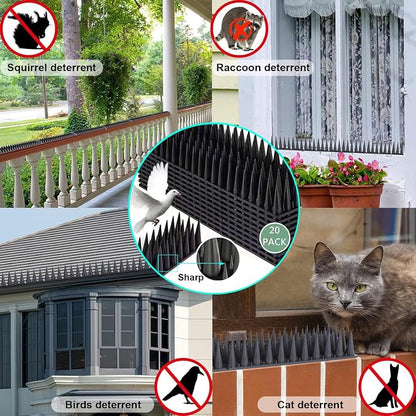 Bird Spikes, 20 Pack Outdoor Cat Squirrel Raccoon Pigeon Cat Animal Deterrent Spikes for Outside Anti Bird Defender Spikes Outdoor to Keep Birds Away (18.7 feet/5.7M)