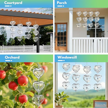 Bird Deterrents for Outside, 12 Discs Stainless Steel 3D Wind Spinners Garden Decor, 4 Sets Reflective Bird Scare Devices to Keep Woodpeckers, Pigeons Away from Patio, Balcony, Porch, Deck
