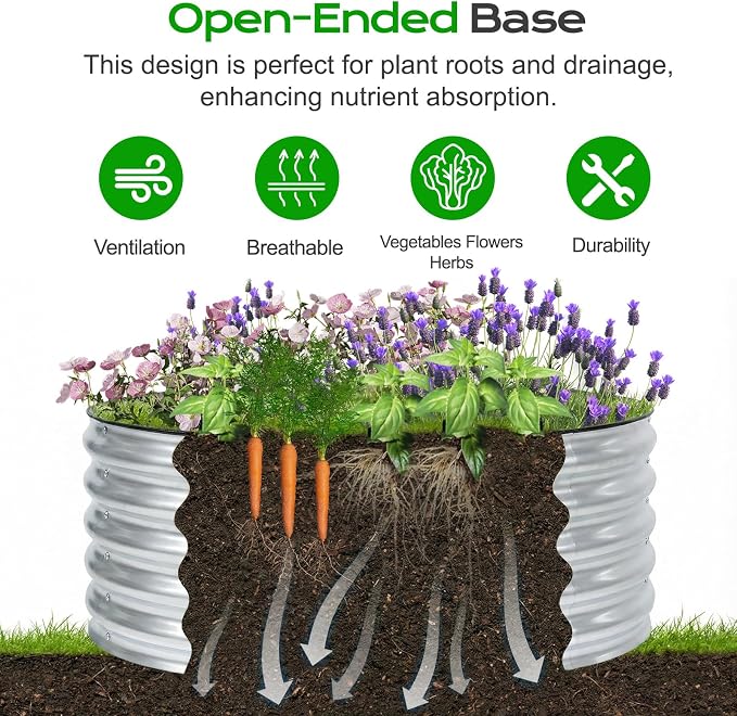 Aoodor 17" Tall 38" Metal Raised Garden Bed, Outdoor Planter Box and Raised Garden Kit for Vegetables, Flowers, Tomatoes Carrots and Herbs, Silver
