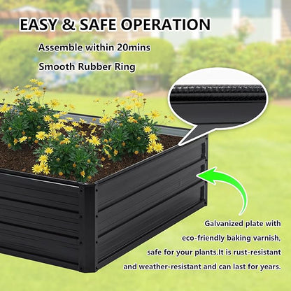 Thanaddo Galvanized Raised Garden Bed 8x4x1ft Outdoor Planter Box Galvanized Steel Garden Bed Kit for Vegetables, Flowers, Herbs and Succulents Black
