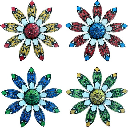 LWINGFLYER 4 Pcs Vintage Metal Wall Decor Butterfly & Flower - Rustic Farmhouse Metal Wall Art for Indoor Bathroom & Outdoor Fence Decoration (Flowers)