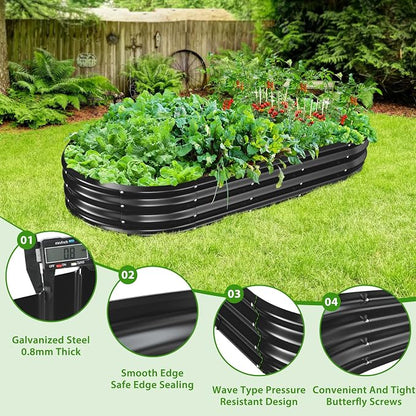 TBMLC Oval Galvanized Planter Box, Metal Raised Garden Bed - 0.8MM Thick- Ideal for Outdoor Gardening and Planting of Vegetables Flowers Fruits Succulent Plants and Others (Black, 6X3X1 FT)