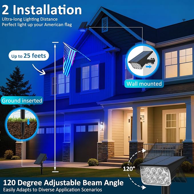 T-SUNUS RGB Solar Landscape Spotlights Christmas Outdoor, IP65 Waterproof Color Spot Light Auto Dusk to Dawn Landscaping Wall Lights for Tree Yard Garden Driveway Porch Walkway Pond Halloween 4 Pack