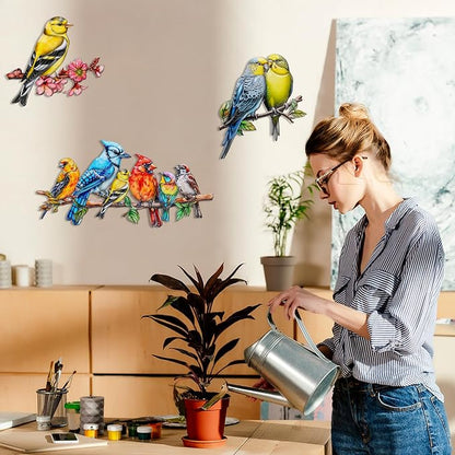 YOADEHOA Metal Wall Art Decor Birds on Branch, 3D Colorful Bird Outdoor Hanging Wall Art Patio Fence Decorations, Hummingbird Wall Sculptures for Indoor Outdoor Garden (Birds C)