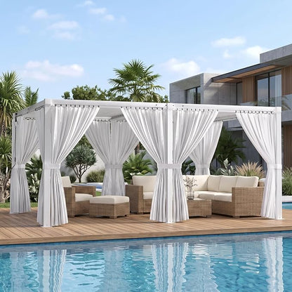 Louvered Pergola 12' x 16' with Waterproof Curtains, Outdoor Aluminum Pergola with Reinforced Steel Roof, Heavy-Duty Hardtop Gazebo, Privacy Shaded Shelter, White