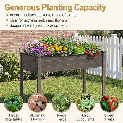 S AFSTAR Raised Garden Beds, 2 Pieces Elevated Wooden Planter Box, 47”L x 24”W x 30”H, Outdoor Gardening Planting Bed for Vegetables, Flowers & Herbs Grow, Great for Backyard, Patio, Lawn (Gray)