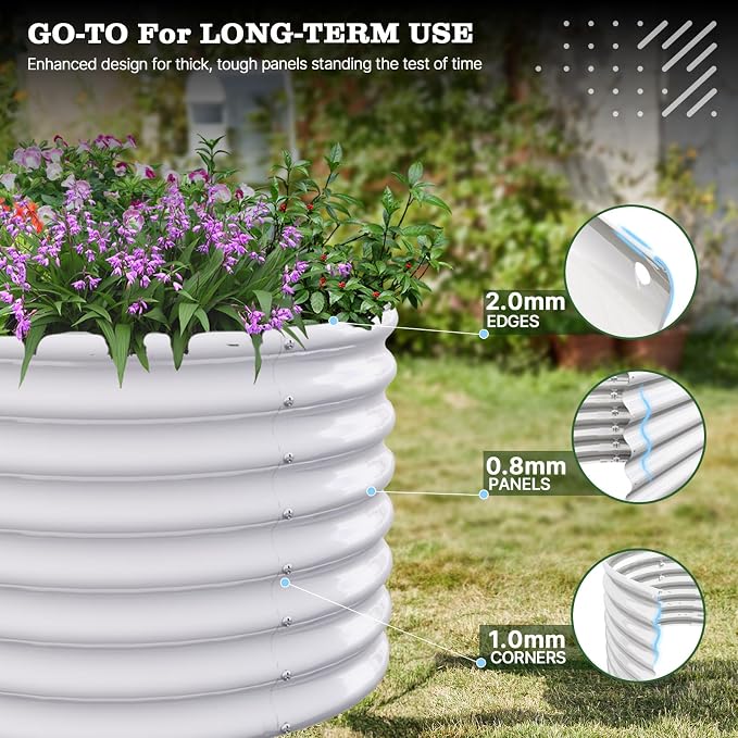 A ANLEOLIFE 2-Pack 3ft x 24” Tall Galvanized Raised Garden Beds Outdoor, Round Metal Planter Box for Planting Vegetables Flowers Herb, Anti-Rust & Easy-Setup, Antique White