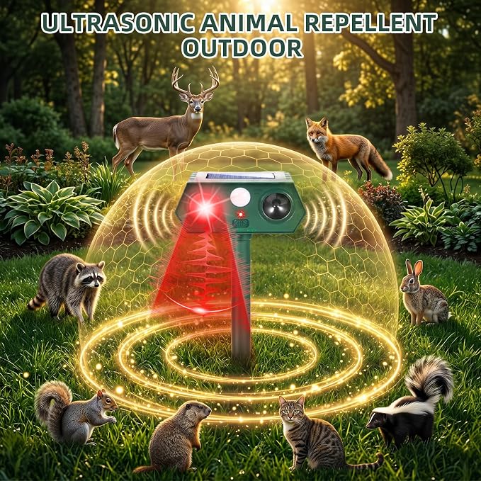 Sonic Fortress Pro Deer Repellent Devices Squirrel Fortress Pro Raccoon Repellent Solar Ultrasonic Animal Repeller Outdoor IP65 Motion Activated Cat Deterrent to Scare Rabbit Dog for Garden Lawn(4)