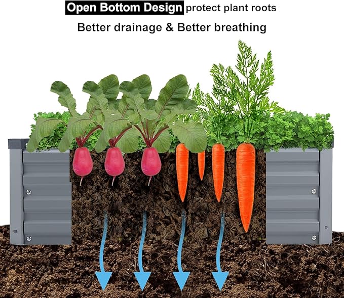 Meberam 2 Pack 8x4x1FT Galvanized Raised Garden Beds Kit Outdoor Metal Gardening Planter Box for Vegetable Elevated Flower Herbs,Gray