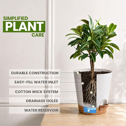 Utopia Home Self Watering Pots for Indoor Plants, Planters for Indoor Plants, Multi-Size Flowerpot, Set of 5 Plant Pots with Drainage & Reservoir, 6.8"/6.4"/5.9"/5.5"/4.9" (White)
