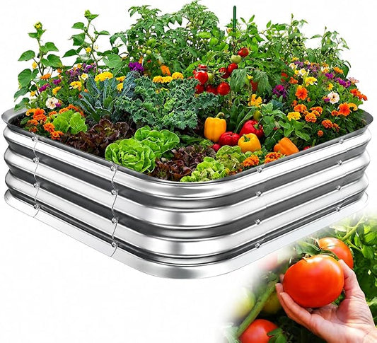 Square Galvanized Raised Garden Bed 3x3 ft – Easy Home Gardening Planter Box for Vegetables & Flowers,Herbs – 12" Heavy Duty Outdoor Gardening Bed with Easy Assembly (Silver)