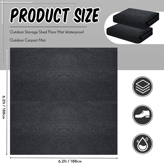 Haull 2 Pcs 6.2 x 6.2 ft Outdoor Storage Shed Floor Mat Waterproof Carport Storage shed mat Non Slip Patio Furniture Mat for Protect