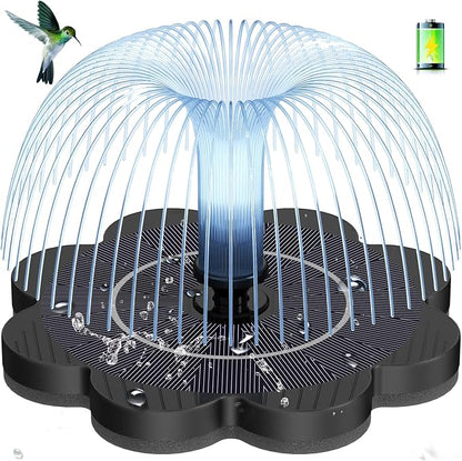 3.5W Solar Fountain with 2000mAh Battery - Work On Cloudy Day- Upgrade Lucky Flower Glass Panel Solar Bird Bath Fountains, Hummingbird Water Fountain Pumps for Birdbath, Pool, and Pond