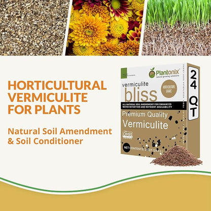 Vermiculite Bliss (24 Qts) - Organic Vermiculite for Gardening - 100% Natural Soil Amendment - Bulk Vermiculite for Plants, Potting Soil, & Seed Starting - Mixes with Garden Soil & Perlite for Plants