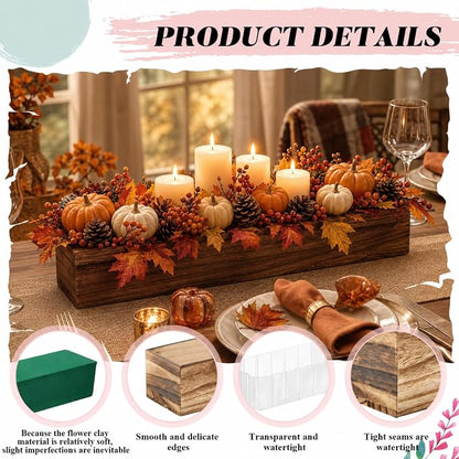 Dandat 2 Set Wood Boxes for Centerpieces 28x5 Inch Rectangle Wooden Planter Box Rustic Wood Planter with Removable Plastic Liner Floral Foam Blocks for Christmas Wedding Home Garden Decor(Dark Brown)