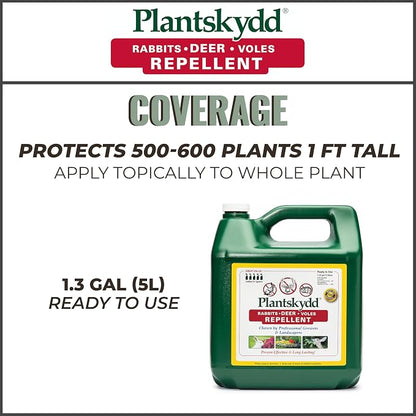 Plantskydd Animal Repellent - Repels Deer, Rabbits, Elk, Moose, Hares, Voles, Squirrels, Chipmunks and Other Herbivores; Ready to Use Liquid - 1.3 Gallon Jug (PS-5L)