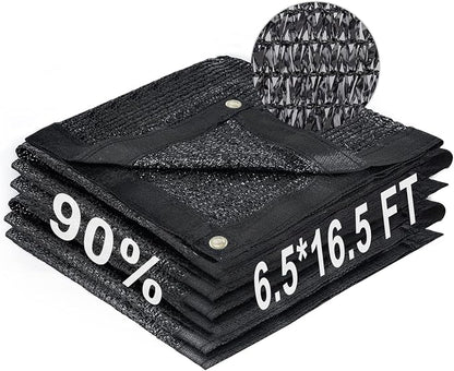 LOVE STORY 6.5x16.5FT 90% Black Garden Shade Cloth, Sun Shade Cover Net Mesh Tarp with Grommets, Sunblock Net for Garden,Greenhouse,Plants and Patio