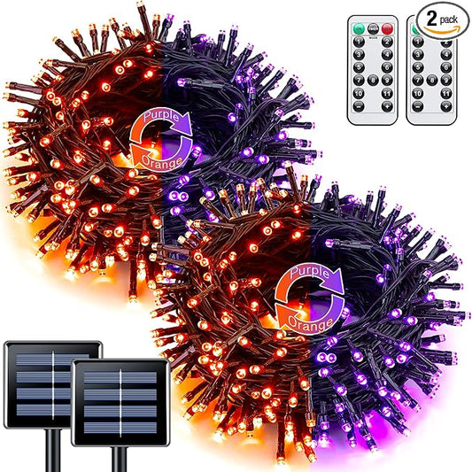 JMEXSUSS 2 Pack Solar String Lights Outdoor Waterproof, Total 66 FT 200 LED Solar Christmas Lights Outdoor, Twinkle Light for Christmas Tree Outside Garden Yard Xmas Decor, Orange to Purple