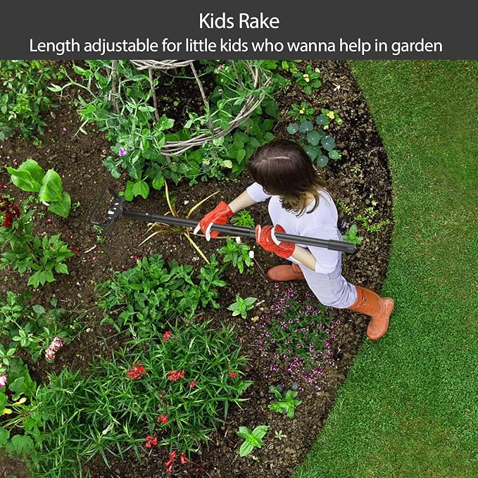 Stirrup Hoe Garden Tool & Cultivator Rake, 2-in-1 Heavy Duty Metal Hand Scuffle Garden Hoe for Weeding Vegetable Beds, Loop Action Weeder Long Handle 32-62", Manual Weed Puller for Lawn Farm Yard
