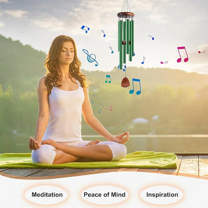 Bursvik Large Aluminium Wind Chimes 37 Inches to Create a Zen Atmosphere Suitable for Outdoor, Garden, Patio Decoration. Classic Wind Chimes with Wind Catcher Suitable as A Gift for Unisex(Green)