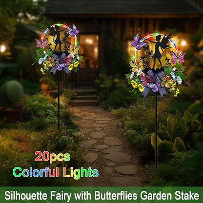 Solar Fairy Garden Decor, Silhouette Fairy with Butterflies Garden Stake,Waterproof for Outside,Walkway,Yard,Lawn,Patio
