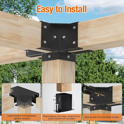 4-Way Pergola Brackets, 4"x4" Pergola Kit, Pergola Corner Bracket for Gazebos, Patio Pergolas, Log Cabin, Wooden Beams (2PCS)