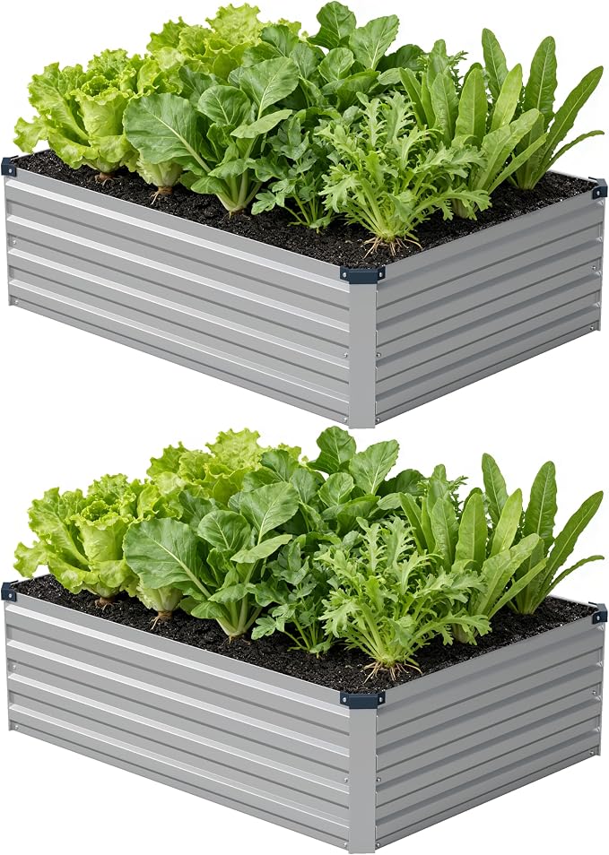 zunatu 4x3x1 ft(2 Pack) Galvanized Raised Garden Bed,Outdoor Planter Box Metal Patio Kit Planting Bed for Vegetables Flowers and Succulents,Silver