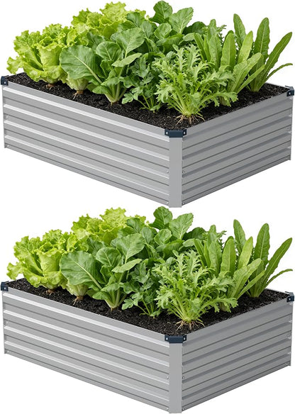 zunatu 4x3x1 ft(2 Pack) Galvanized Raised Garden Bed,Outdoor Planter Box Metal Patio Kit Planting Bed for Vegetables Flowers and Succulents,Silver