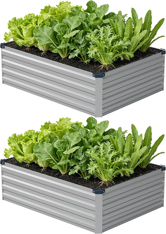 zunatu 4x3x1 ft(2 Pack) Galvanized Raised Garden Bed,Outdoor Planter Box Metal Patio Kit Planting Bed for Vegetables Flowers and Succulents,Silver