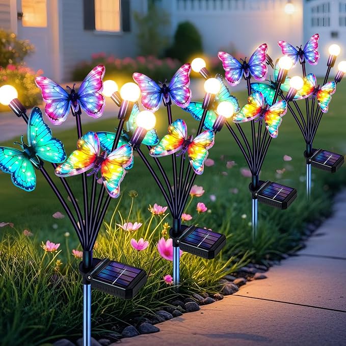 ZFNN Solar Butterfly Lights Outdoor Waterproof 4 Pack, Solar Firefly Garden Lights with Realistic Fluttering Butterfly Effect, Garden Decor for Yard Patio Lawn, Garden Gifts for Mom Women