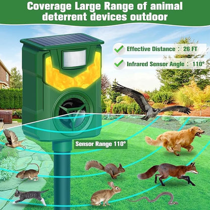 Squirrel Repellent,2026 Upgrade Deer Repellent Devices,Cat Repellent Outdoor,Racoon Repellent Outdoor with Motion Sensor & Flame Light,Waterproof Rabbit Repellent,Repel,Deer,Rabbit,Skunk,Dog,Cat