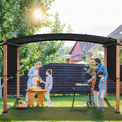 17' x 6.8' Waterproof Pergola Canopy Replacement Cover, Black | Waterproof polyester canopy with built-in drainage holes and adjustable tie straps for a secure fit in rain and wind.