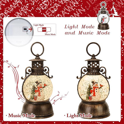 Christmas Snow Globe Glittering Christmas Music Box Snowman Christmas Trees with 8 Songs,Christmas Lantern for Indoor Holiday Party Gifts