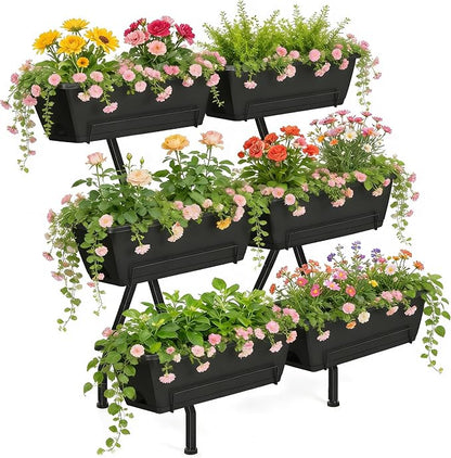 ETELI Vertical Garden Planter 3 Tier Vertical Raised Garden Bed with 6 Garden Planter Boxes Elevated Raised Bed with Drainage Holes Outdoor Standing Garden Planter for Herbs Flowers Vegetables, Black
