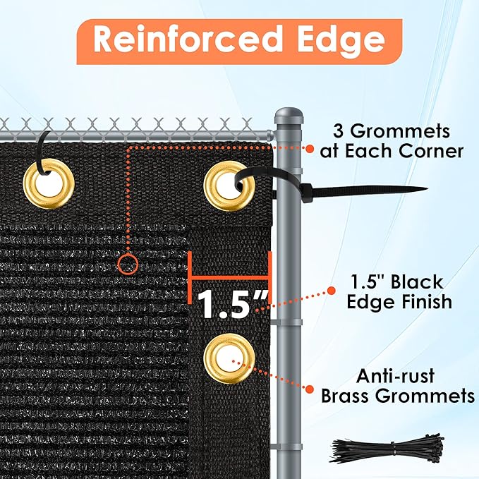iCover 8x50ft Privacy Screen Fence, Outdoor Fencing Panels, Garden Windscreen Mesh Shade Sail Net Barrier, Fence Privacy Screen Reinforced Bindings and Brass Grommets Cable Zip Ties, Black