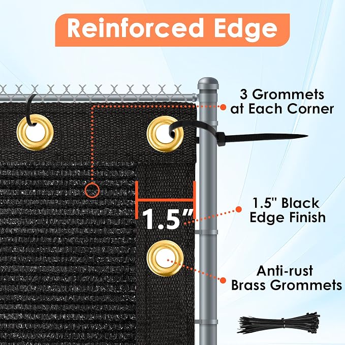 iCover 5x12ft Privacy Screen Fence, Outdoor Fencing Panels, Garden Windscreen Mesh Shade Sail Net Barrier, Fence Privacy Screen Reinforced Bindings and Brass Grommets Cable Zip Ties, Black