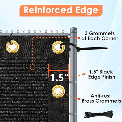 iCover 5x12ft Privacy Screen Fence, Outdoor Fencing Panels, Garden Windscreen Mesh Shade Sail Net Barrier, Fence Privacy Screen Reinforced Bindings and Brass Grommets Cable Zip Ties, Black