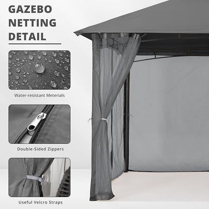 MASTERCANOPY Patio Gazebo Mosquito Netting Screen Walls (10x12, Grey)