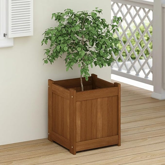 Furinno TIOMAN Planter Box, Hardwood Flower Box, Cube Garden Box, in Teak Oil, Outdoor Indoor, Garden, Patio, Balcony, Light Wood