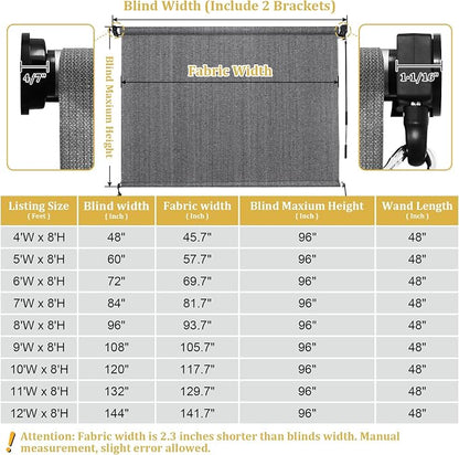 Shade&Beyond Outdoor Roller Shades with Splicing Design, 10' W x 8' H Cordless Patio Roll Up Blinds, Exterior Shade Cloth Roll for Porch, Gazebo, Pergola, Balcony, Gray