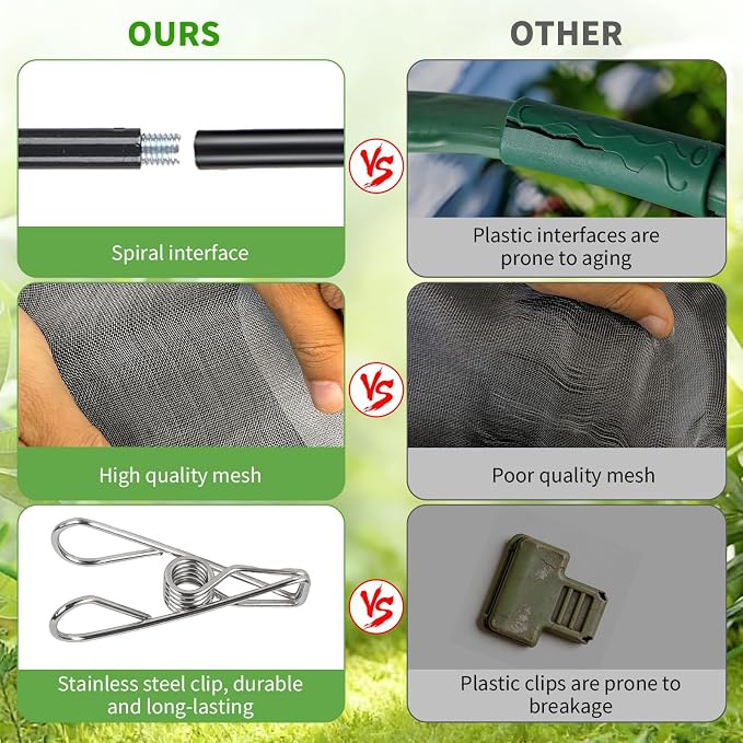Metal Garden Netting Kit, 8 Pack 2.7ft Sturdy Outdoor Raised Beds Garden Stake Netting Support with 10'× 20' Durable Fine Insect Netting for Garden &16pcs Fixing Clips Plant Covers Set Pest Barrier