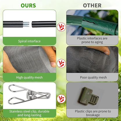Metal Garden Netting Kit, 8 Pack 2.7ft Sturdy Outdoor Raised Beds Garden Stake Netting Support with 10'× 20' Durable Fine Insect Netting for Garden &16pcs Fixing Clips Plant Covers Set Pest Barrier