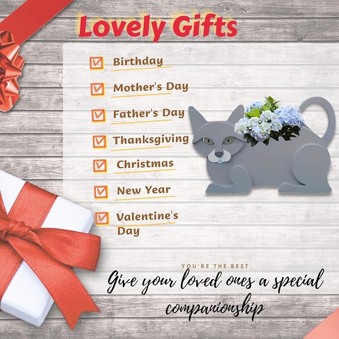British Short Cat Planter, 12.5 x 5.12 x 7.8 Inches | Dog Flower Pot, Cute Animal Shaped Plant Pot, Gifts for Women & Pet Lovers, Indoor Outdoor Garden Home Office Decor