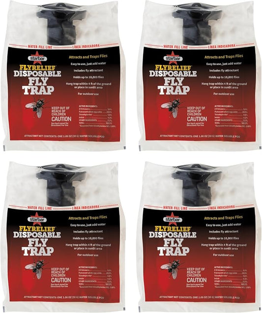 Starbar FlyRelief Disposable Fly Trap Bags, 4-Pack, Outdoor Traps