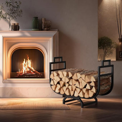 34 Inch Firewood Rack with Log Carrier Bag, Outdoor Indoor Fire Wood Rack Holder with handles, Metal Heavy Duty Log Holder Storage for Fireplace Patio Deck