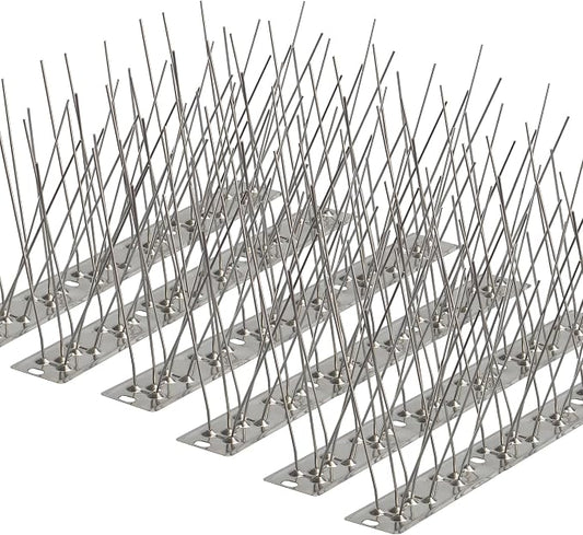 304 Stainless Steel Bird Spikes for Outside, Durable Pigeon Spikes Fence Kit to Keep Small Birds, Crows and Woodpeckers Away, Outdoor Scare Devices, 6 Pcs Covers 4.92 FT