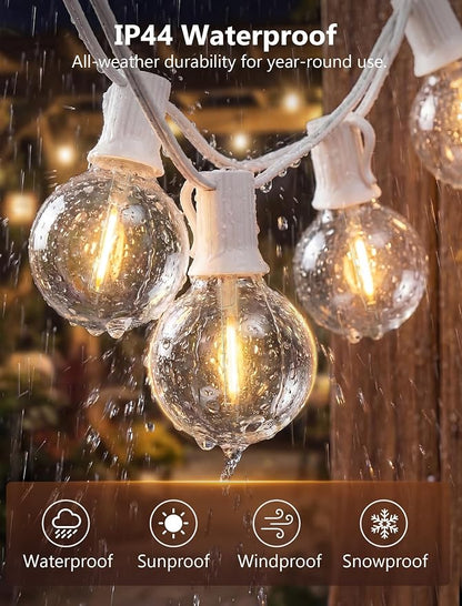 25Ft G40 LED Outdoor String Lights White, 27 Shatterproof Bulbs Waterproof | Plug In, Dimmable, Connectable, Hanging Outdoor Globe Lights for Patio Backyard Wedding Party Christmas, 2700K Warm White