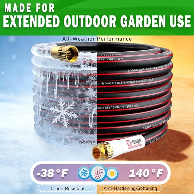YASQA 100FT Extra Long Heavy Duty Garden & Water Hose - Commercial Grade for Homeowners & Large Properties, Kink-Free Leak-Proof with Brass Fittings, 5/8 Inch Black
